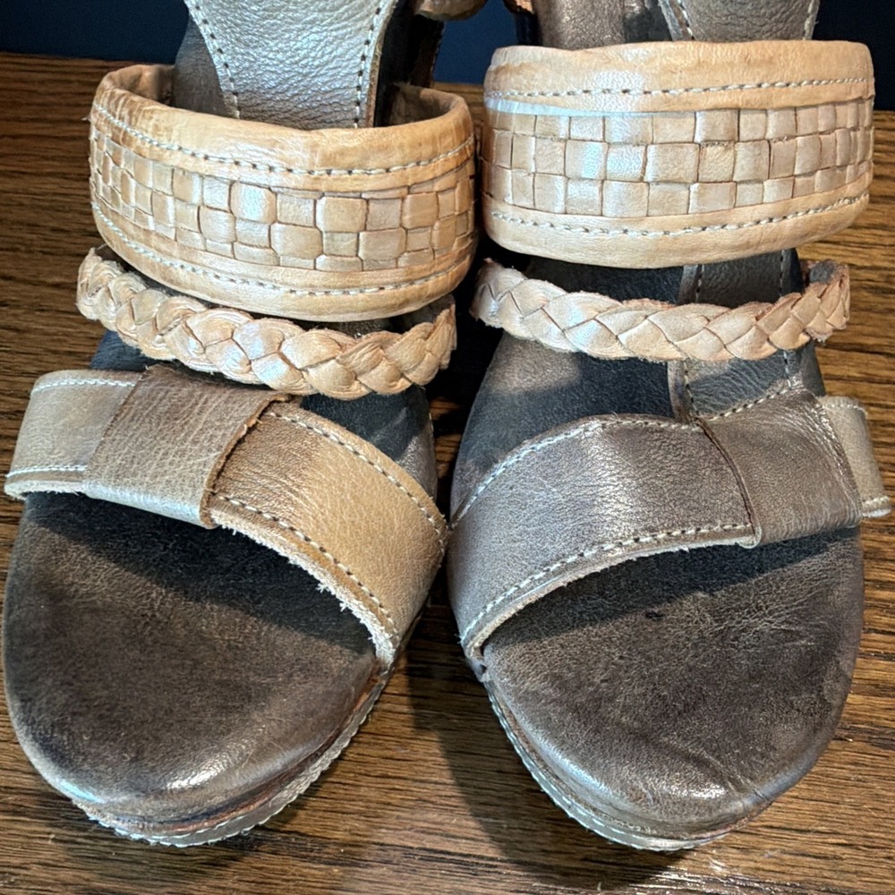 Bed Stu Jaslyn Brown, Tan Braided Leather Platform Bohemian Wedge Sandals Size 8 - Picture 9 of 9